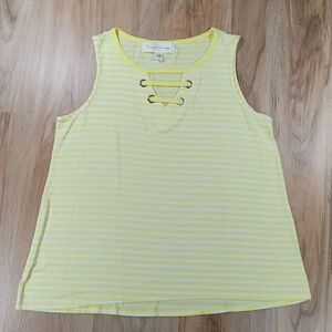 🩵French Laundry Yellow & White Striped Sleeveless Top Large